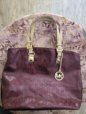 Michael Kors Burgundy Logo Tote with Tan Handles